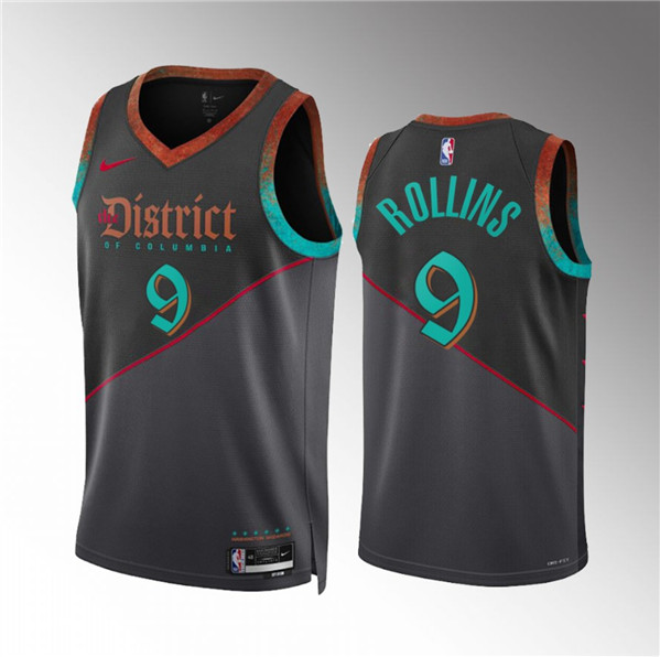 Men's Washington Wizards #9 Ryan Rollins Black 2023/24 City Edition Stitched Basketball Jersey