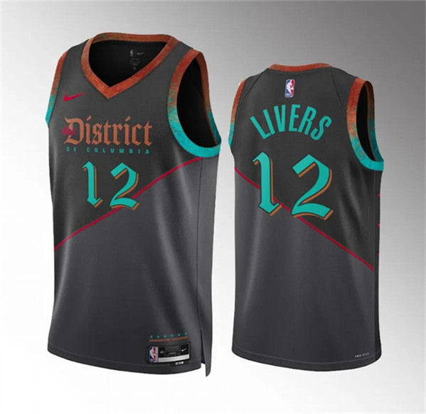 Men's Washington Wizards #12 Isaiah Livers Black 2023/24 City Edition Stitched Basketball Jersey