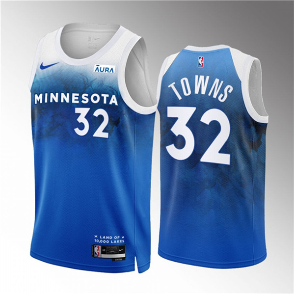 Men's Minnesota Timberwolves #32 Karl-Anthony Towns Blue 2023/24 City Edition Stitched Jersey
