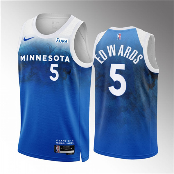 Men's Minnesota Timberwolves #5 Anthony Edwards Blue 2023/24 City Edition Stitched Jersey