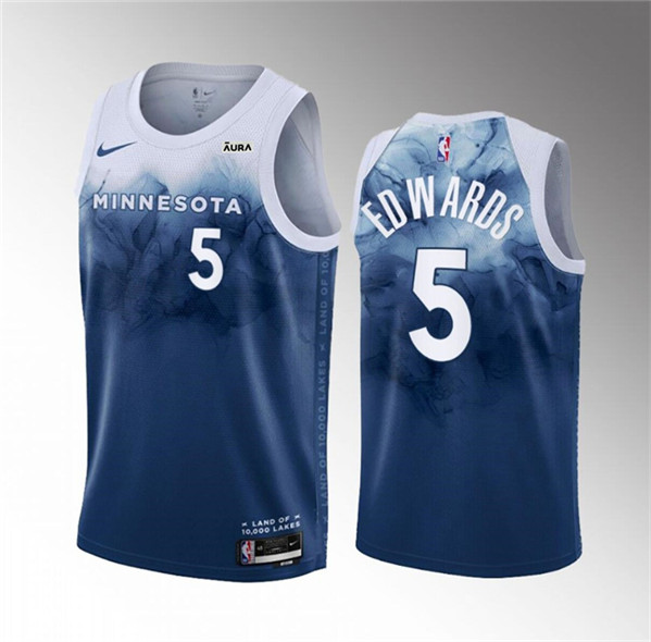 Men's Minnesota Timberwolves #5 Anthony Edwards Blue 2023-24 City Edition Stitched Jersey