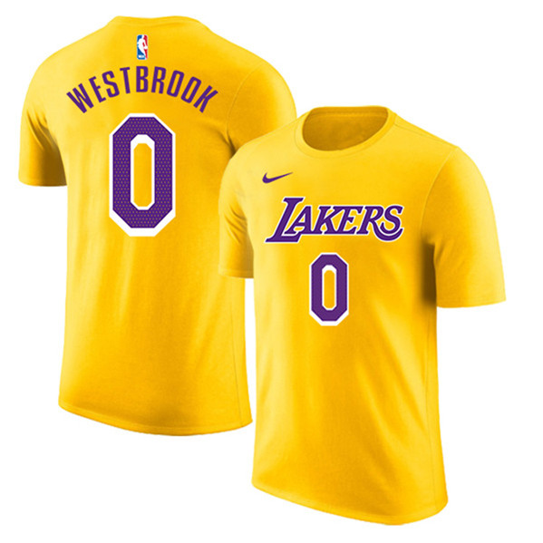 Men's Los Angeles Lakers #0 Russell Westbrook Yellow/Purple Basketball T-Shirt