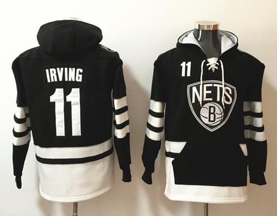 Men's Brooklyn Nets #11 Kyrie Irving Black Lace-Up Pullover Hoodie