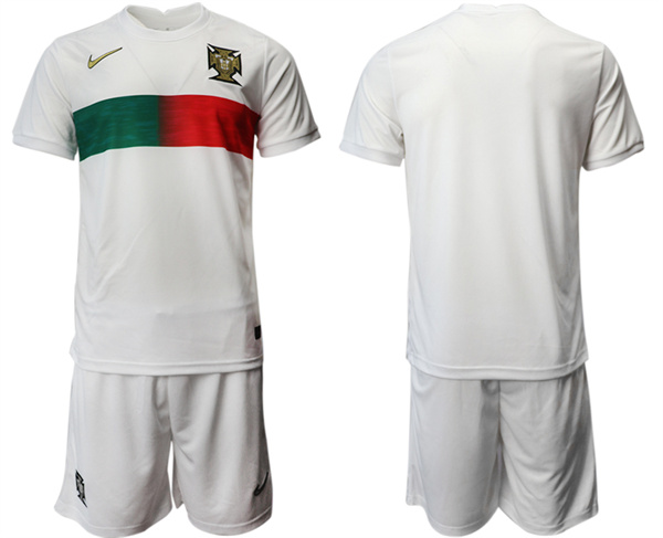 Men's Portugal Blank White Away Soccer Jersey Suit 001