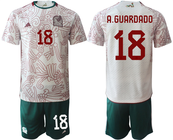 Men's Mexico #18 A.Guardado White Away Soccer Jersey Suit