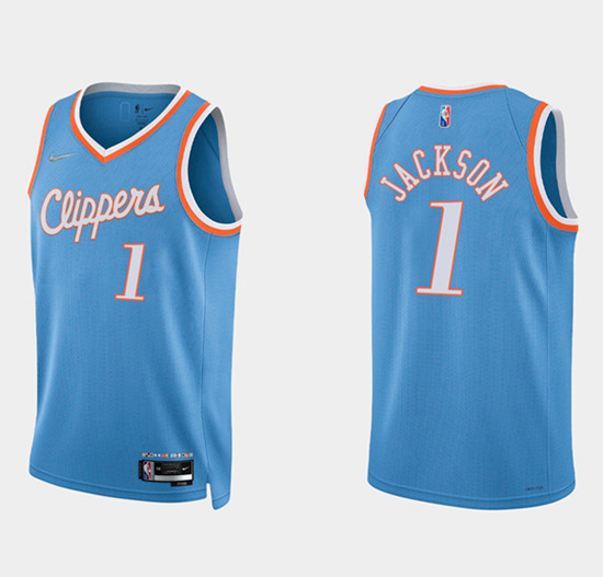 Men's Los Angeles Clippers #1 Reggie Jackson Blue 75th Anniversary City Stitched Jersey