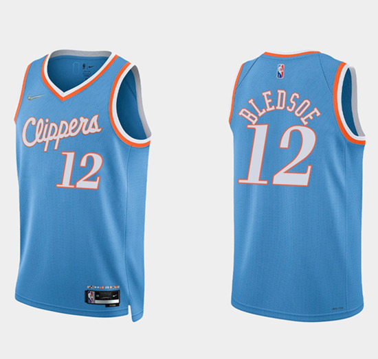 Men's Los Angeles Clippers #12 Eric Bledsoe Blue 75th Anniversary City Stitched Jersey