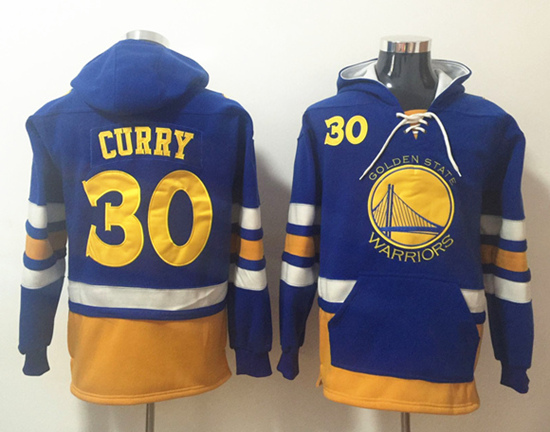 Men's Golden State Warriors #30 Stephen Curry Royal Lace-Up Pullover Hoodie