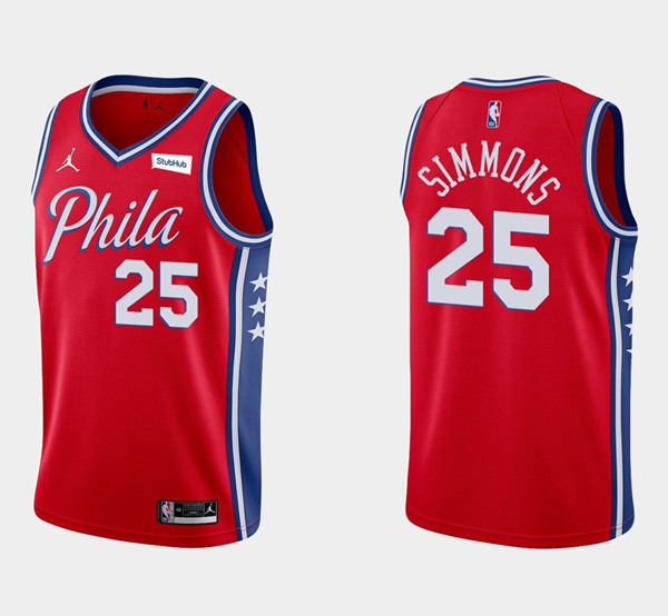 Men's Philadelphia 76ers Red #25 Ben Simmons Statement Edition Stitched Swingman NBA Jersey