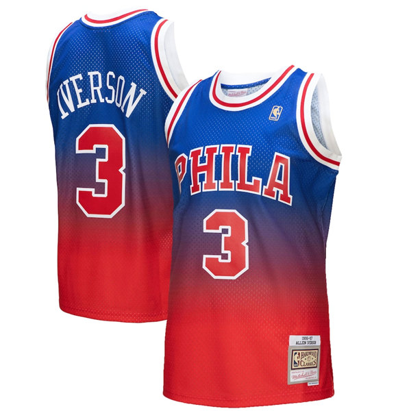Men's Philadelphia 76ers #3 Allen Iverson Red/Royal Mitchell & Ness Swingman Stitched Basketball Jersey