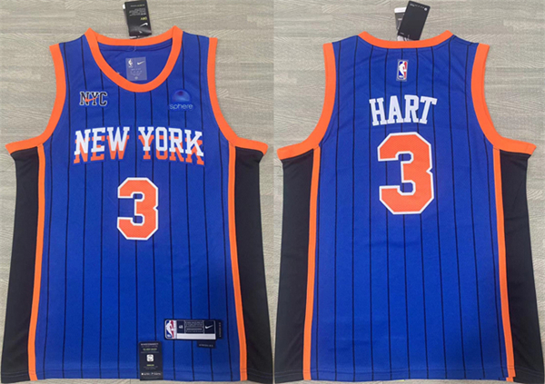 Men's New York Knicks #3 Josh Hart Blue 2023/24 City Edition Stitched Basketball Jersey