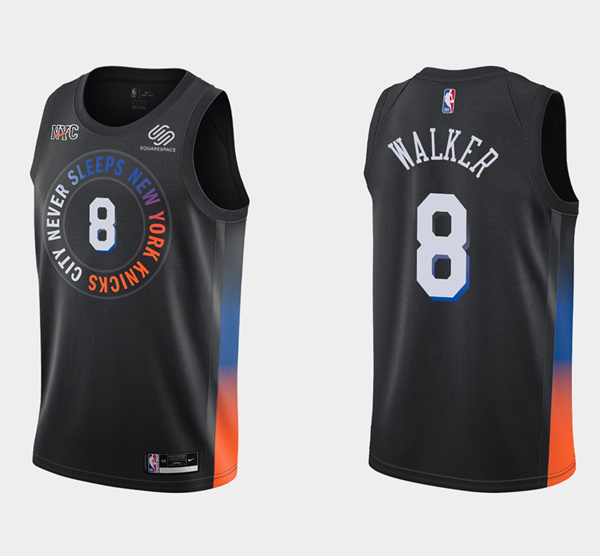Men's New York Knicks #8 Kemba Walker City Edition Black Stitched Basketball Jersey