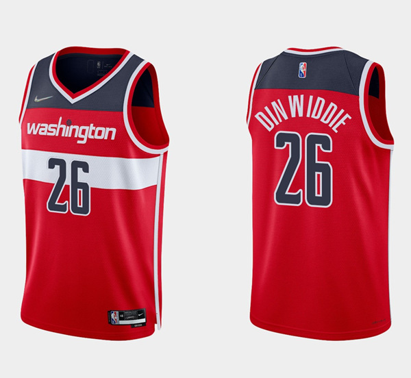 Men' Wizards #26 Spencer Dinwiddie Diamond Red Icon Basketball Stitched Jersey