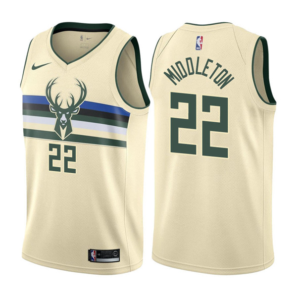 Men's Milwaukee Bucks #22 Khris Middleton White Stitched NBA Jersey