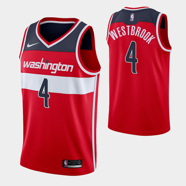 Men' Wizards #4 Russell Westbrook Red Stitched NBA Jersey