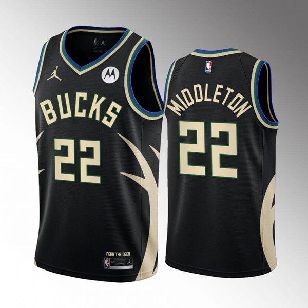 Men's Milwaukee Bucks #22 Khris Middleton Black Stitched Basketball Jersey