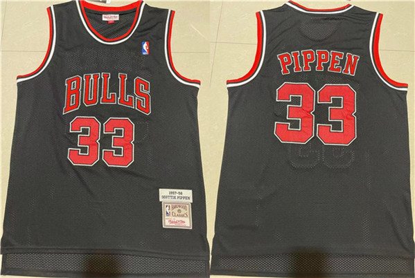 Men's Chicago Bulls #33 Scottie Pippen 1997-98 Black Throwback Stitched Jersey