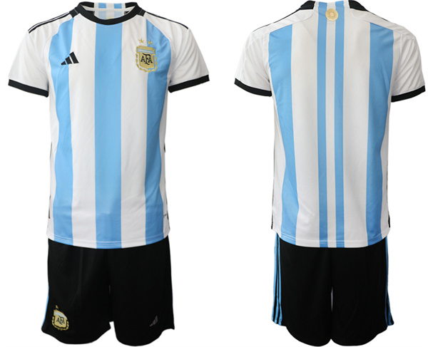 Men's Argentina Blank Messi White/Blue 2022 FIFA World Cup Home Soccer Jersey Suit
