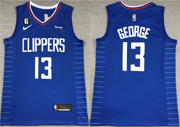 Men's Los Angeles Clippers #13 Paul George Royal With NO.6 Patch Stitched Jersey