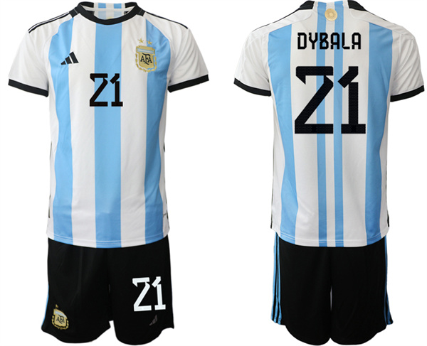 Men's Argentina #21 Dybala White/Blue 2022 FIFA World Cup Home Soccer Jersey Suit
