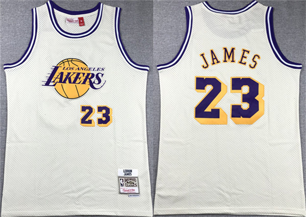 Men's Los Angeles Lakers #23 LeBron James White Throwback basketball Jersey