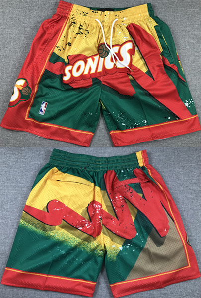 Men's Oklahoma City Thunder Green/Yellow/Red SuperSonics Shorts (Run Smaller)