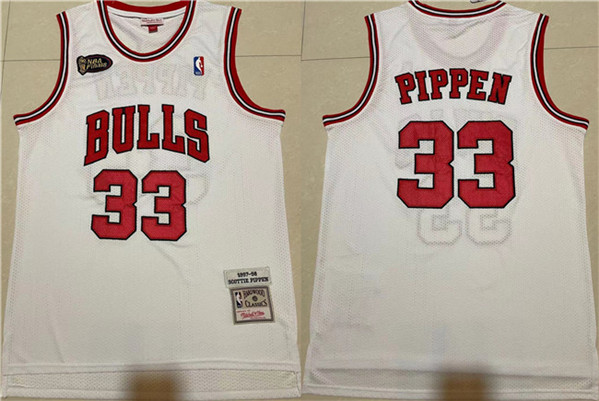Men's Chicago Bulls #33 Scottie Pippen 1997-98 White Throwback Stitched Jersey
