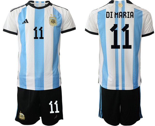 Men's Argentina #11 Di maria White/Blue 2022 FIFA World Cup Home Soccer Jersey Suit