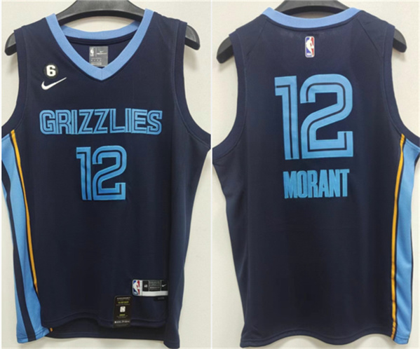 Men's Memphis Grizzlies #12 Ja Morant Navy With NO.6 Patch Stitched Jersey