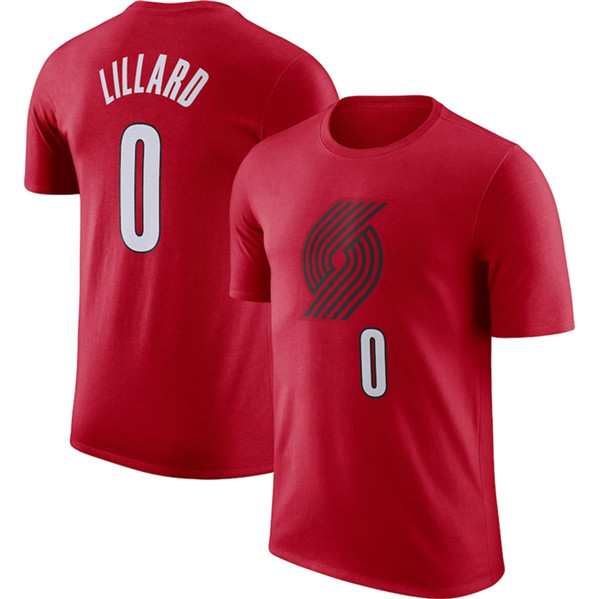 Men's Portland Trail Blazers #0 Damian Lillard Red 2022/23 Statement Edition Name & Number T-Shirt