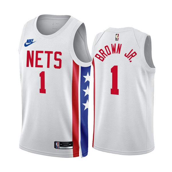 Men's Brooklyn Nets #1 Bruce Brown JR. 2022/23 White Classic Edition Stitched Basketball Jersey