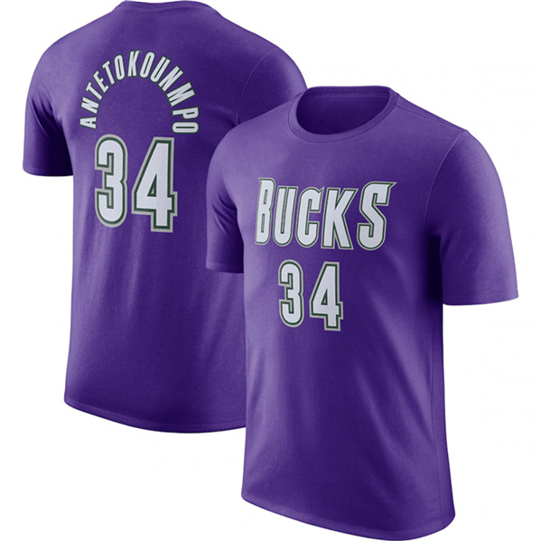 Men's Milwaukee Bucks #34 Giannis Antetokounmpo Purple Hardwood Classic Long Sleeve T-Shirt