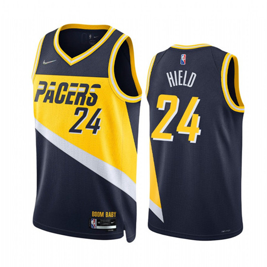 Men's Indiana Pacers #24 Buddy Hield 2021/22 Navy City Edition 75th Anniversary Stitched Basketball Jersey