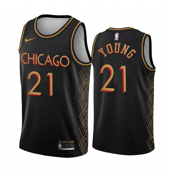 Men's Chicago Bulls #21 Thaddeus Young Black Motor City Edition 2020-21 No Little Plans Stitched NBA Jersey