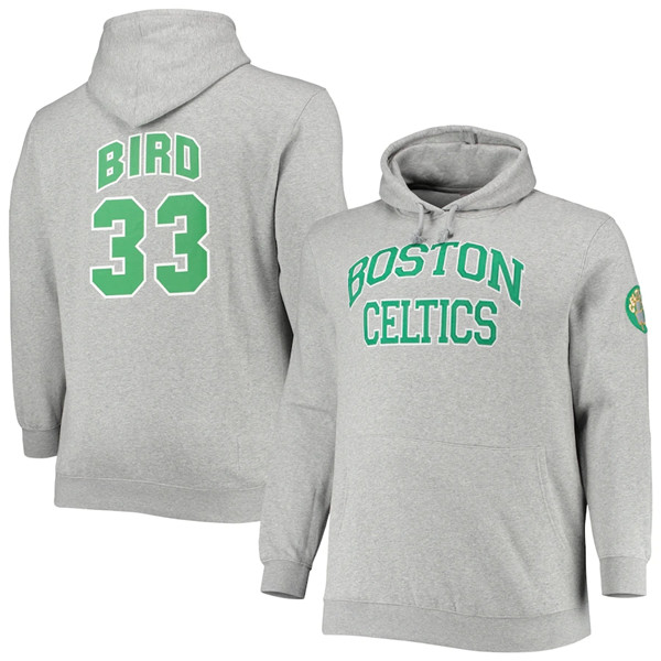 Men's Boston Celtics #33 Larry Bird Gray Pullover Hoodie