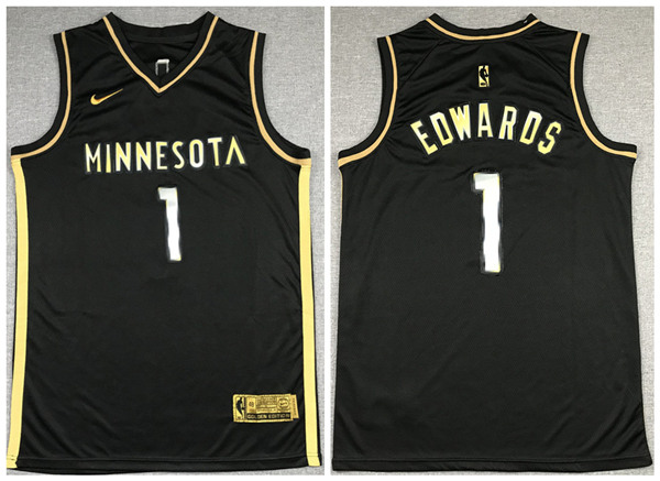 Men's Minnesota Timberwolves #1 Anthony Edwards Black Gold 2021 Swingman Stitched NBA Jersey