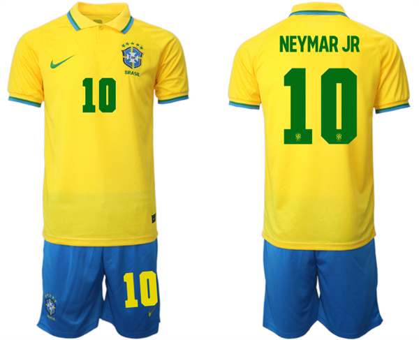 Men's Brazil #10 Neymar Jr Yellow 2022 FIFA World Cup Home Soccer Jersey Suit