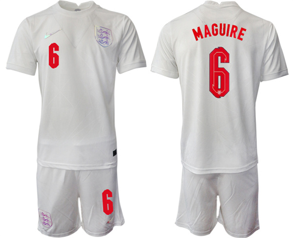 Men's England #6 Maguire White Home Soccer Jersey Suit