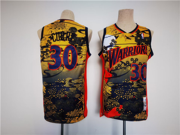 Men's Golden State Warriors #30 Stephen Curry Yellow/Red/Black Throwback Stitched Jersey