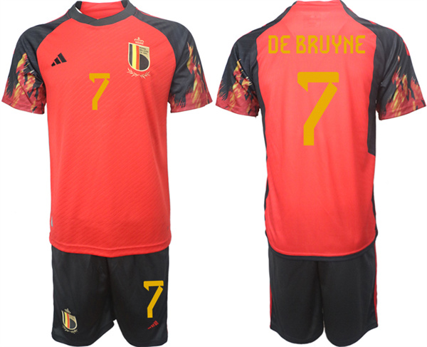 Men's Belgium #7 De Bruyne Red 2022 FIFA World Cup Home Soccer Jersey Suit