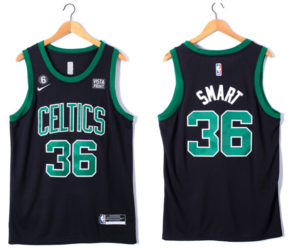 Men's Boston Celtics #36 Marcus Smart Black No.6 Patch Stitched Basketball Jersey