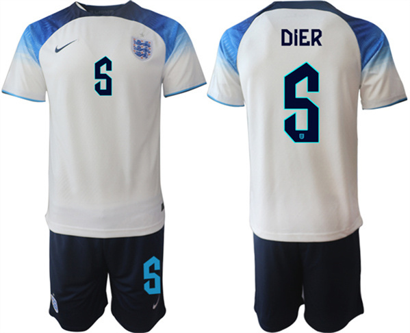 Men's England #5 Dier White Home Soccer Jersey Suit
