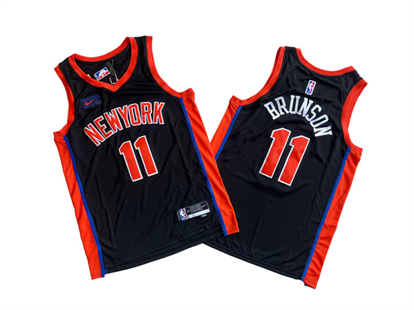 Men's New Yok Knicks #11 Jalen Brunson Black Stitched Basketball Jersey
