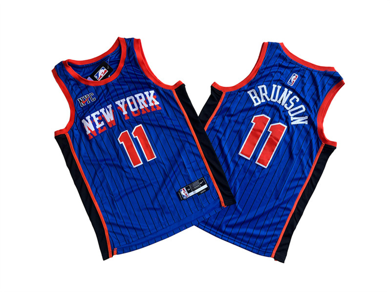 Men's New Yok Knicks #11 Jalen Brunson Blue City Edition Stitched Basketball Jersey