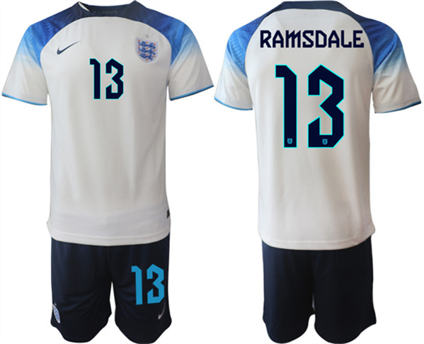 Men's England #13 Ramsdale White Home Soccer Jersey Suit