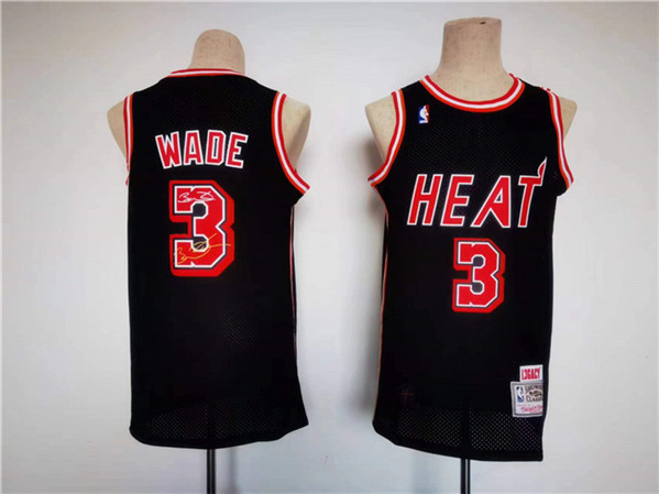 Men's Miami Heat #3 Dwyane Wade Black Throwback basketball Jersey