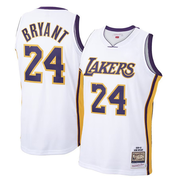Men's Los Angeles Lakers #24 Kobe Bryant White 2008-09 Throwback basketball Jersey
