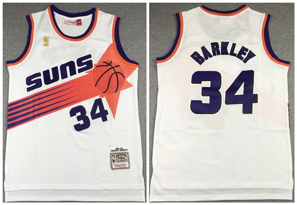 Men's Phoenix Suns #34 Charles Barkley White 1992-93 Throwback Stitched NBA Jersey