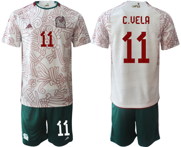 Men's Mexico #11 C.Vela White Home Soccer Jersey Suit 001