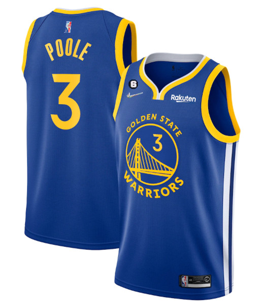 Men's Golden State Warriors #3 Jordan Poole Royal With No.6 Patch Stitched Jersey